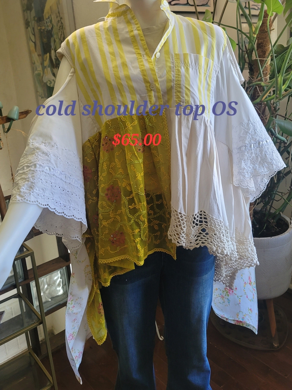 THE MORGAN FACTORY - OOAK Cold-Shoulder Mixed Media Women’s Top - Yellow & White